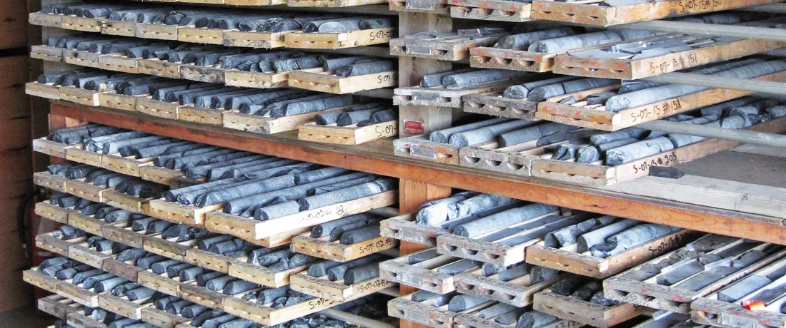 Labelled exploration drill core trays